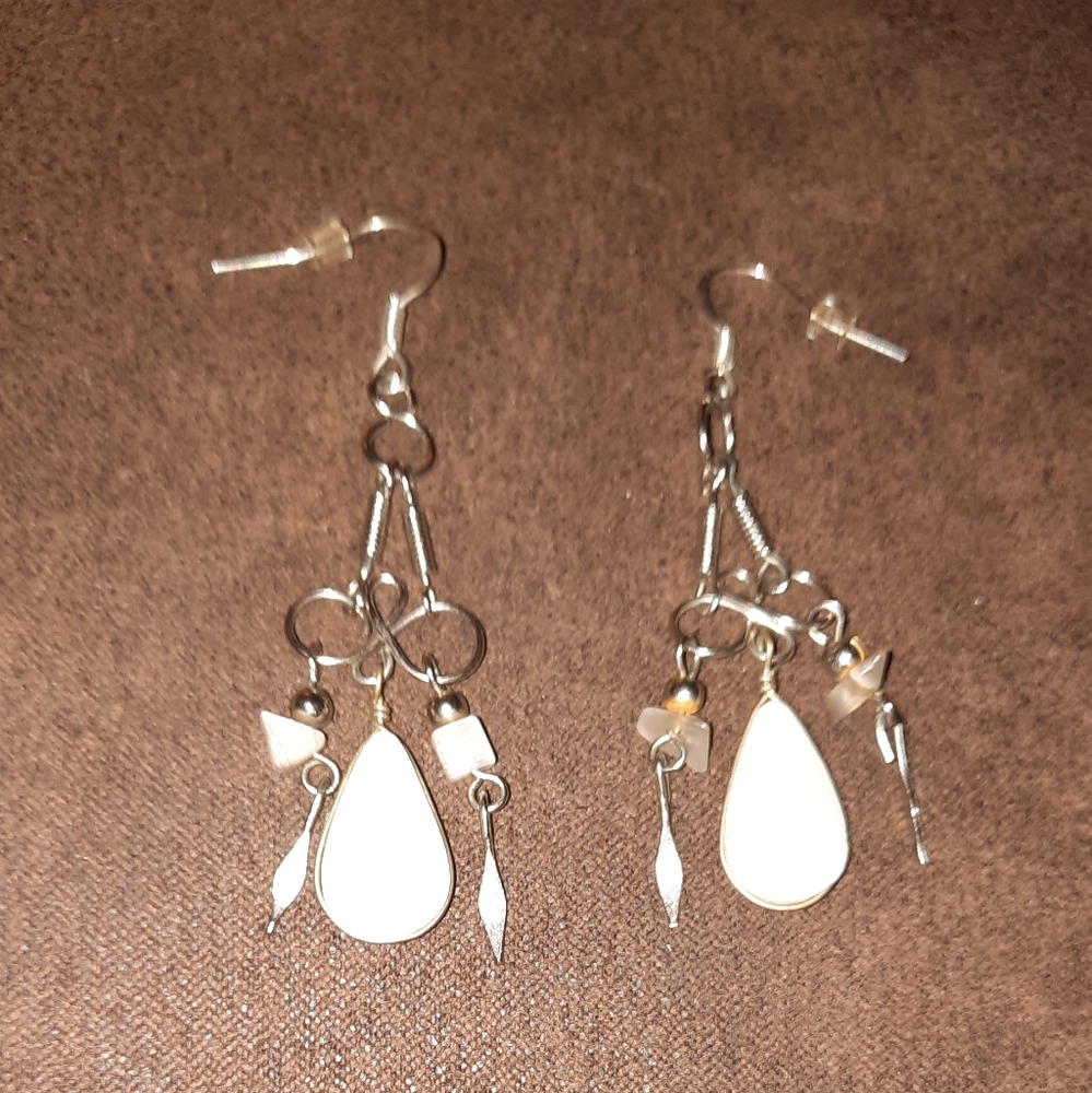 White onyx and moonstone Alpaca Silver Chandelier hook Earrings